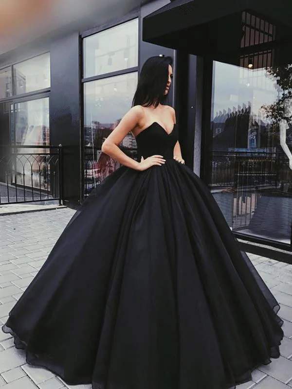 Black Sweetheart Neck Backless Floor-length Sleeveless Prom Gown, Black Formal Dress