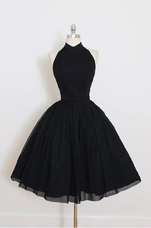 New A Line Black Chiffon Prom Dress,Halter Homecoming Dresses,Short Mini Party Dress OK482