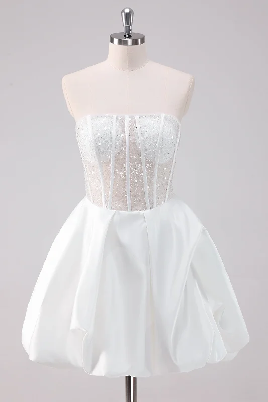 Sparkly White A-Line Strapless Short Homecoming Dress