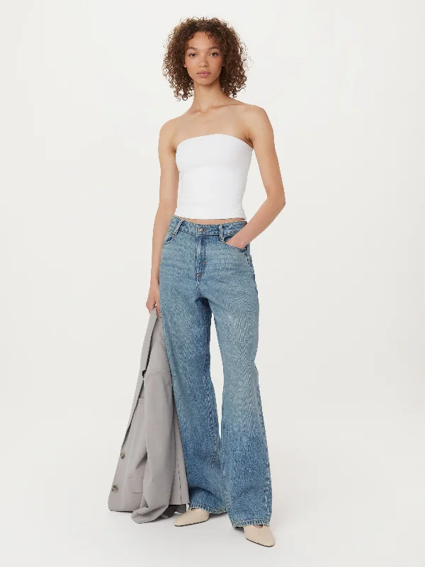 The Fitted Tube Top in White Ribbed T-Shirt High Neck Heavyweight
