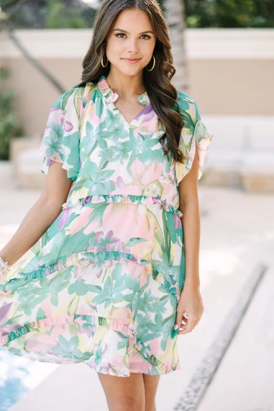 Perfectly You Green Floral Babydoll Dress Fun Floral A-Line