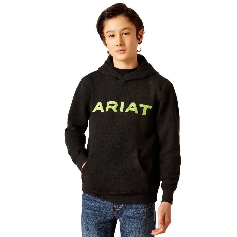 Ariat Youth Boy's Front Logo Black Hoodie 10046477 Jersey Tulle Batik