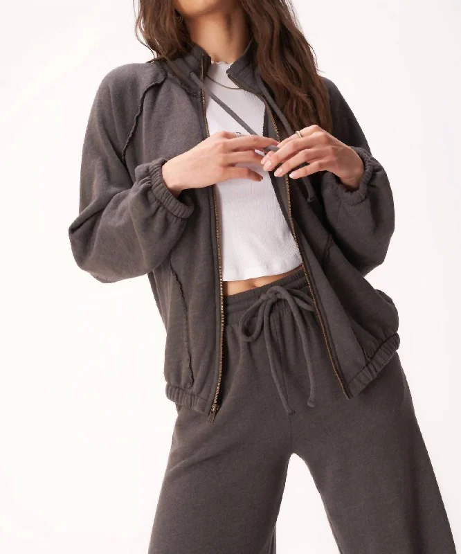 Go Get 'em Zip Front Jacket In Vintage Black Nylon Fabric Polyester Fabric Spandex Fabric