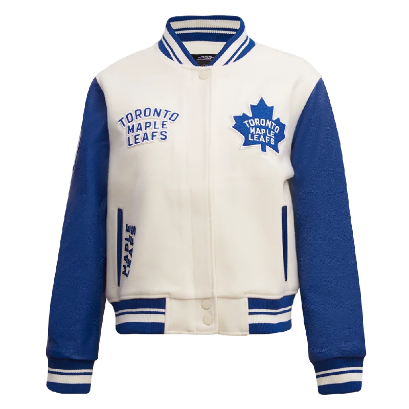 NHL TORONTO MAPLE LEAFS RETRO CLASSIC WOMEN'S RIB WOOL VARSITY JACKET (EGGSHELL/DODGER BLUE)