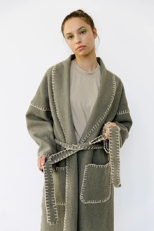 JULIANA MARTEJEVS Kelly Coat Peter Pan Collar Cowl Neck Turtleneck