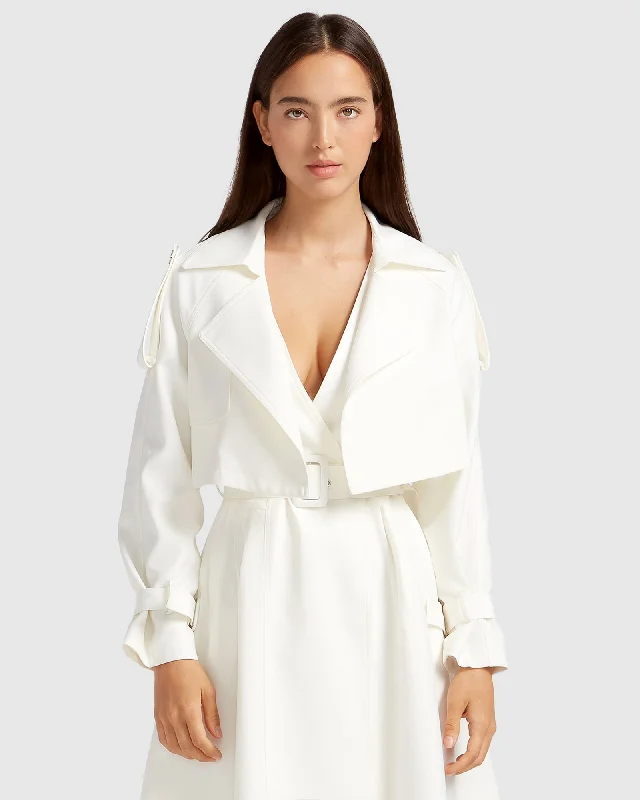 Manhattan Cropped Trench - Off-White Reversible Quilted Jacket