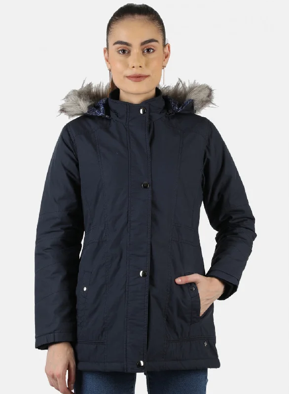 Women Navy Blue Solid Jacket