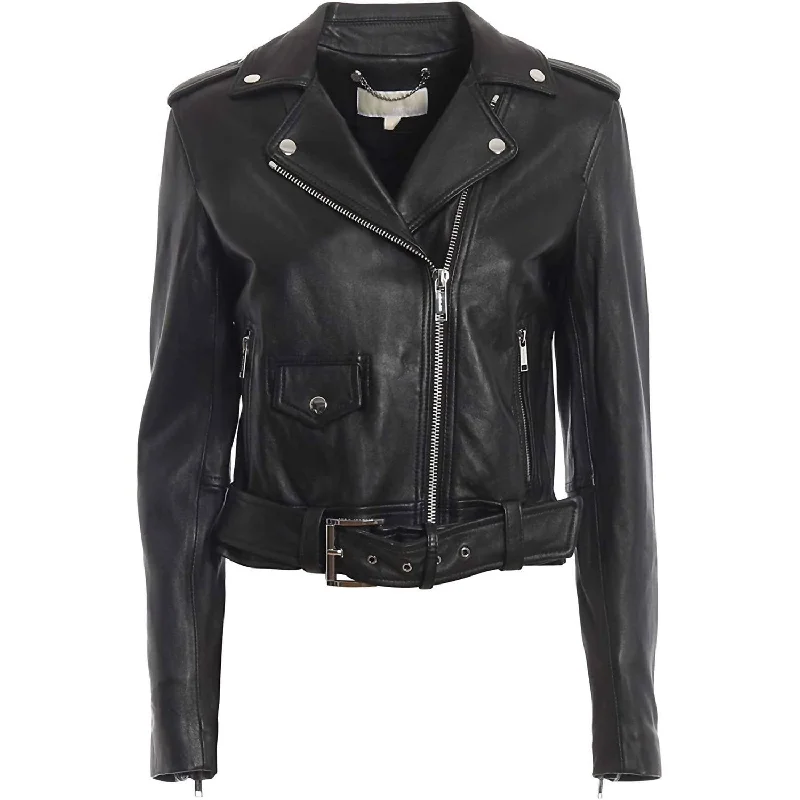 Women's Leather Moto Jacket In Black Jacket Blazer Coat