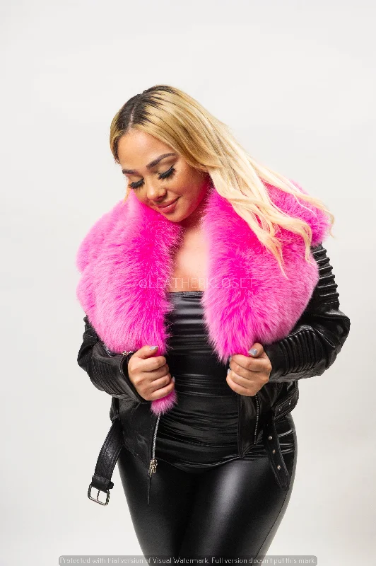 Women's Trey Biker Black Oversized Fox Collar Chenille Jacket Brocade Jacket Lace Jacket Women's Trey Biker Black Oversized Fox Collar Chenille Jacket Brocade Jacket Lace Jacket