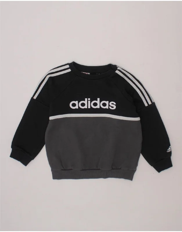 ADIDAS Boys Graphic Sweatshirt Jumper 2-3 Years Grey Colourblock Cotton