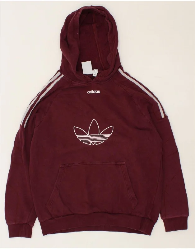 ADIDAS Mens Graphic Hoodie Jumper Medium Burgundy Cotton Hoodie with Full-Zip Functional Layering