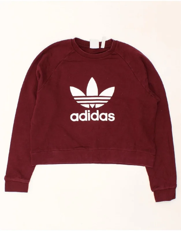 ADIDAS Womens Oversized Graphic Sweatshirt Jumper UK 16 Large Burgundy Hoodie with Magnetic Closure Innovative Modern