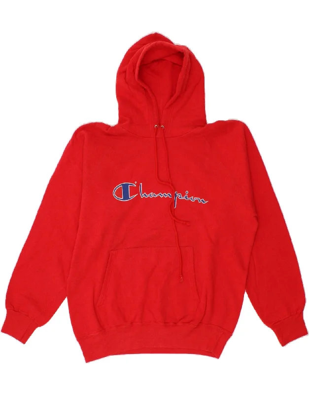 CHAMPION Mens Graphic Hoodie Jumper XL Red Cotton