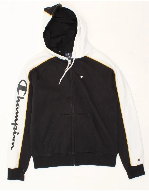 CHAMPION Mens Graphic Zip Hoodie Sweater Medium Black Colourblock Cotton Hoodie with Raglan Sleeves Sporty Comfortable CHAMPION Mens Graphic Zip Hoodie Sweater Medium Black Colourblock Cotton Hoodie with Raglan Sleeves Sporty Comfortable
