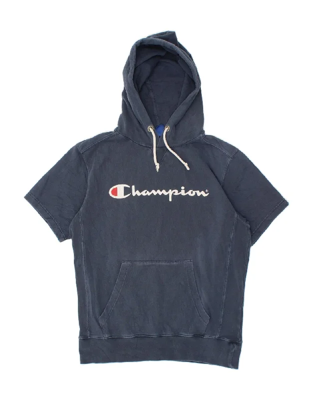 CHAMPION Mens Rochester Graphic Short Sleeve Hoodie Jumper Large Navy Blue