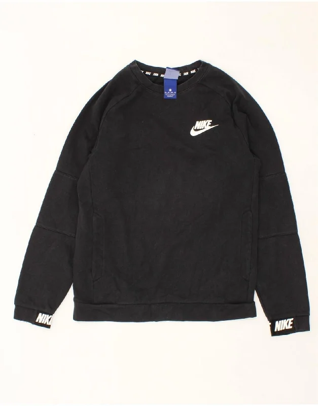 NIKE Mens Graphic Sweatshirt Jumper XS Black Cotton Hoodie with Exposed Zipper Edgy Industrial