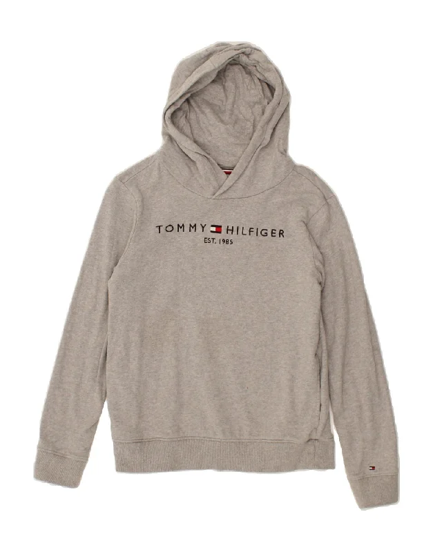 TOMMY HILFIGER Boys Graphic Hoodie Jumper 13-14 Years Grey Cotton Hoodie with Turtle Neck Cozy Winter