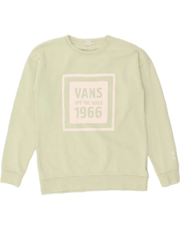 VANS Womens Graphic Sweatshirt Jumper UK 10 Small Green Cotton Hoodie with Button Placket Classic Preppy