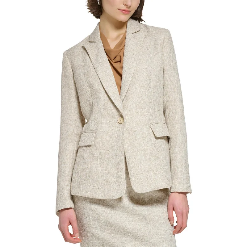 Calvin Klein Womens Petites Textured Collared One-Button Blazer Women's Boutique Jacket
