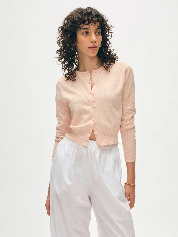 Organic Cotton Crewneck Cardigan High-Neck Knit Pullover