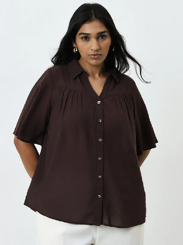 Gia Brown Solid Blouse Women's Boutique Suit