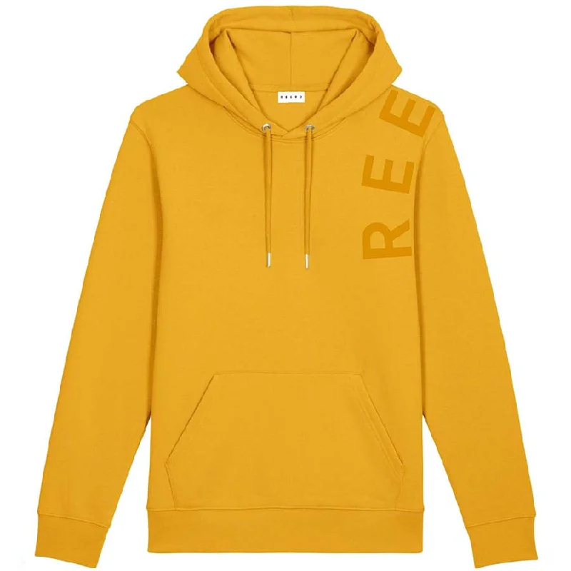 MUSTARD YELLOW UNISEX HOODIE WITH SHOULDER-PRINT Classic Winter Knit