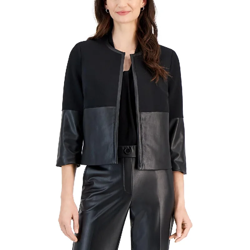 Kasper Womens Petites Faux Leather Embossed Open-Front Blazer Women's Boutique Suit
