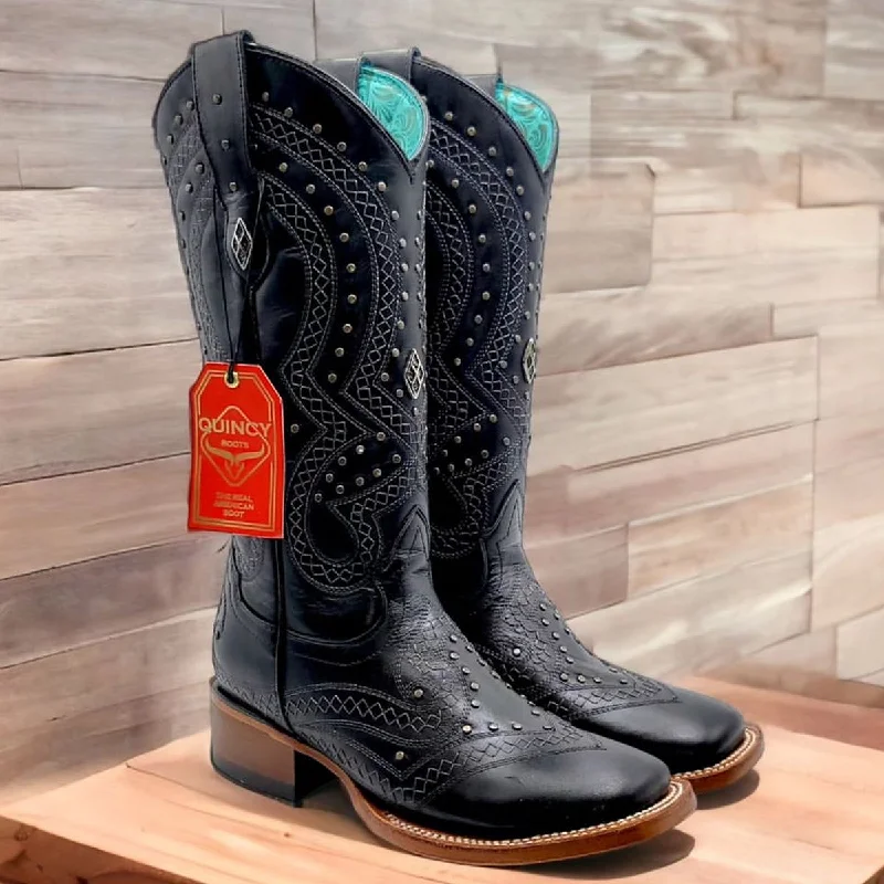 Ranchera Black Cowgirl Boots Square Toe Women's Stripe Blazer