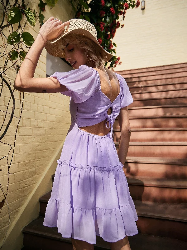 Women Lavender Sweetheart Neck Short Skater Dress Women's Simple Blazer